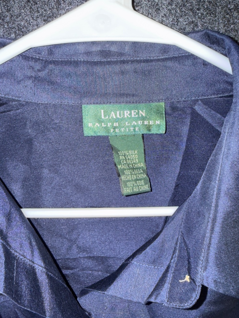 Lauren Ralph Lauren 100% Silk Navy Shirt with Gold Buttons Medium - Picture 2 of 6